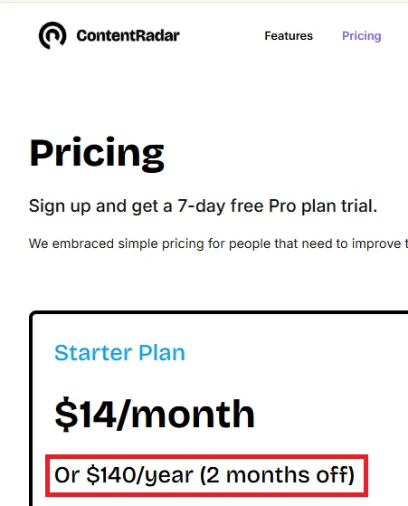 ContentRadar 2 months off offer